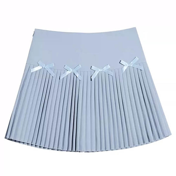 Playful Bows Pleated Mini Skirt - Vedlit