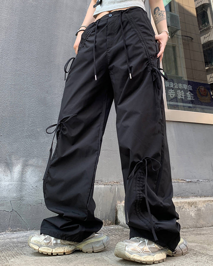 Soft Girl Bows Wide-Leg Cargo Pants - Vedlit