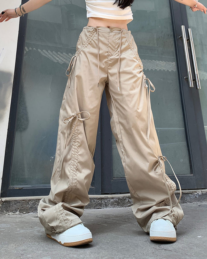 Soft Girl Bows Wide-Leg Cargo Pants - Vedlit
