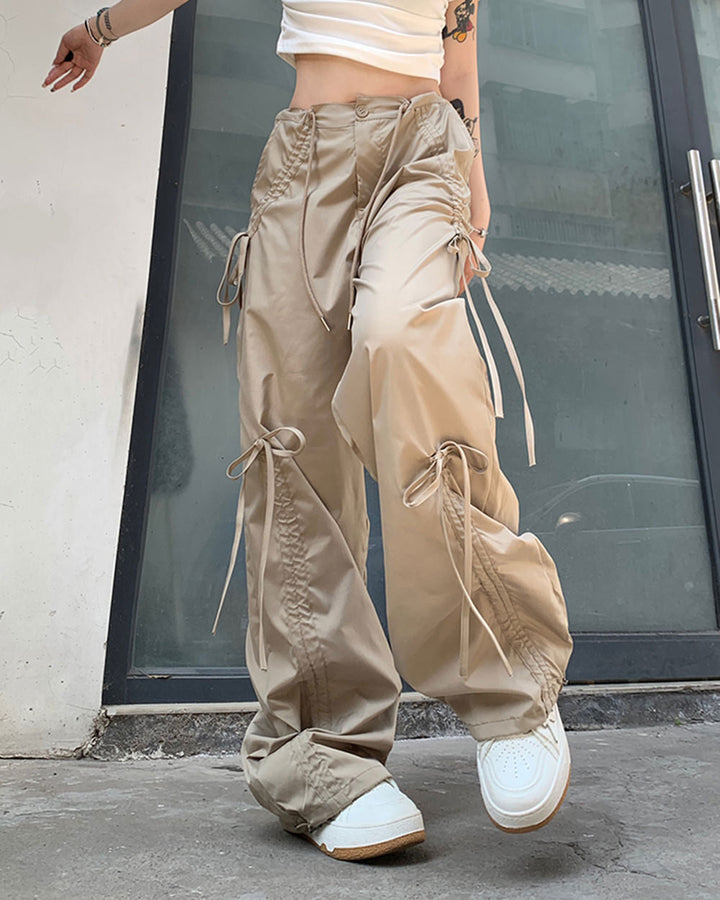 Soft Girl Bows Wide-Leg Cargo Pants - Vedlit