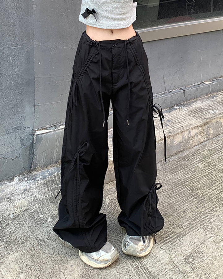 Soft Girl Bows Wide-Leg Cargo Pants - Vedlit