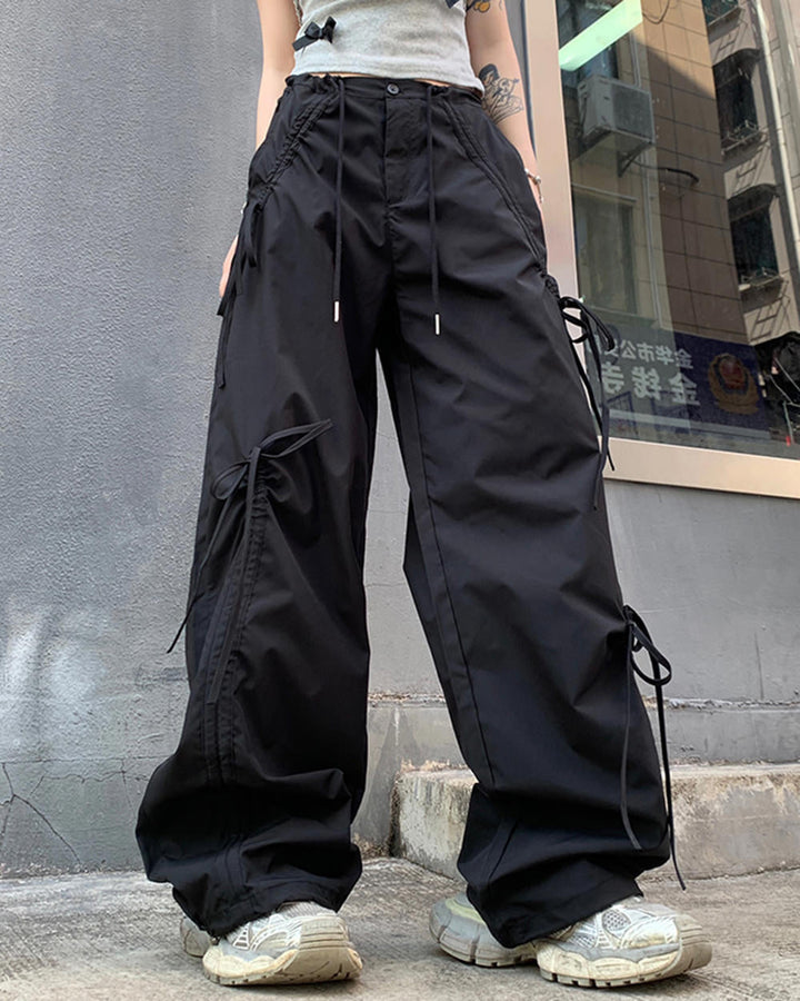Soft Girl Bows Wide-Leg Cargo Pants - Vedlit