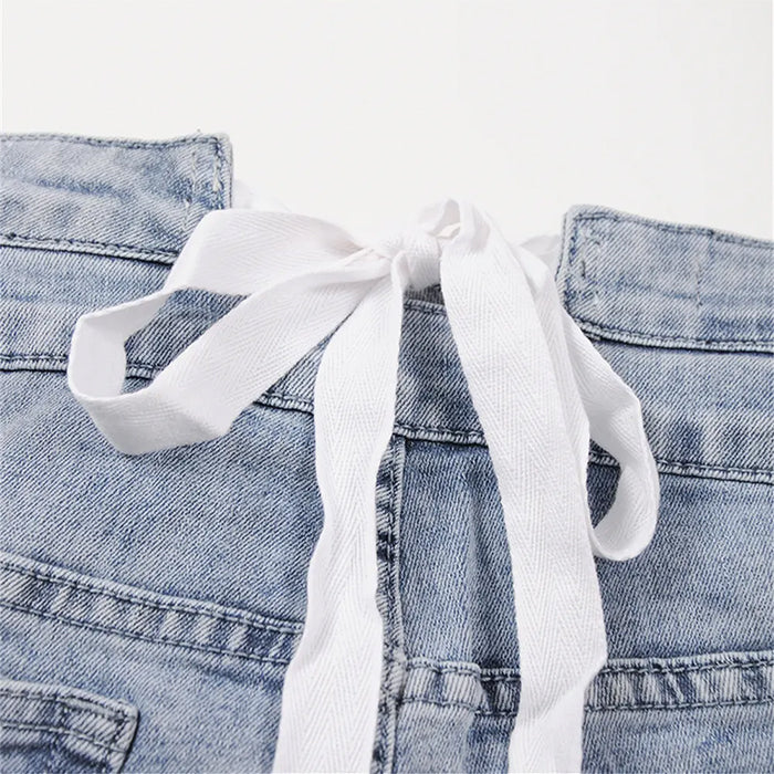 Permanent Vacation Bow Tie Denim Shorts - Vedlit