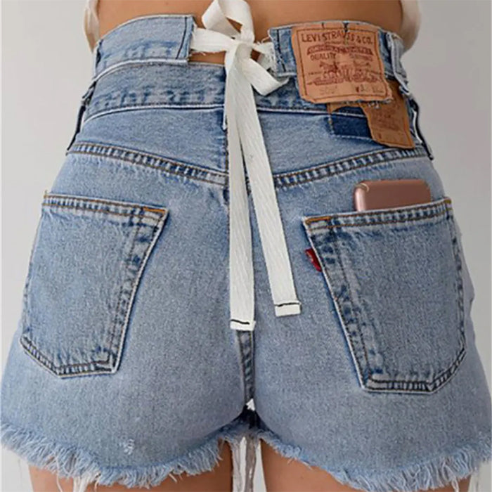 Permanent Vacation Bow Tie Denim Shorts - Vedlit