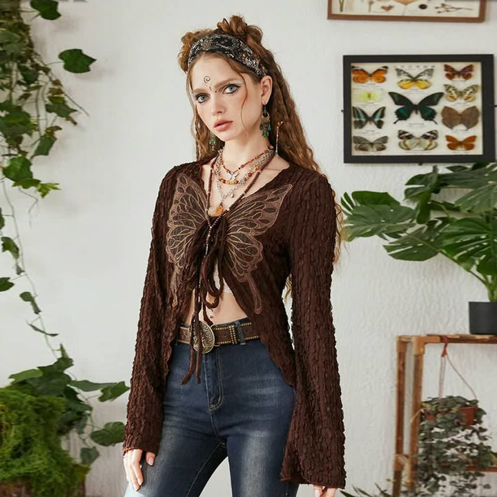 Brown Fairy Grunge Butterfly Long Sleeve Top - Vedlit