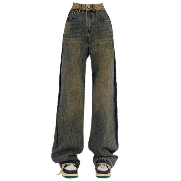 Washed Brown Jeans with Contrast Pocket - Vedlit