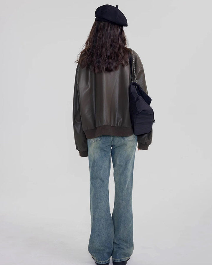 Grunge Sleaze Leather Bomber Jacket - Vedlit