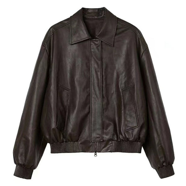Grunge Sleaze Leather Bomber Jacket - Vedlit