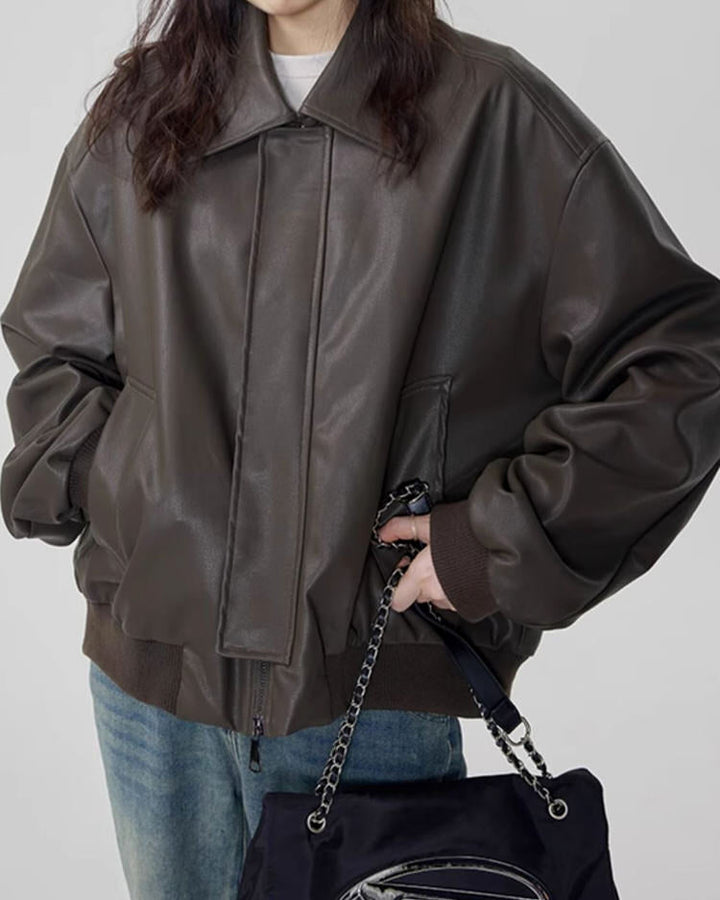 Grunge Sleaze Leather Bomber Jacket - Vedlit