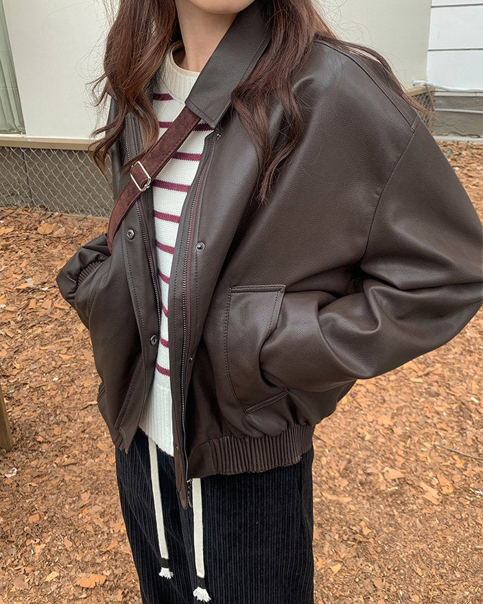Grunge Sleaze Leather Bomber Jacket - Vedlit
