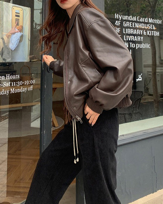 Grunge Sleaze Leather Bomber Jacket - Vedlit