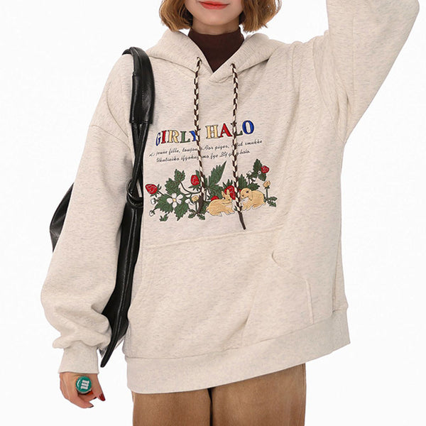Bunny Embroidery Cottagecore Hoodie - Vedlit