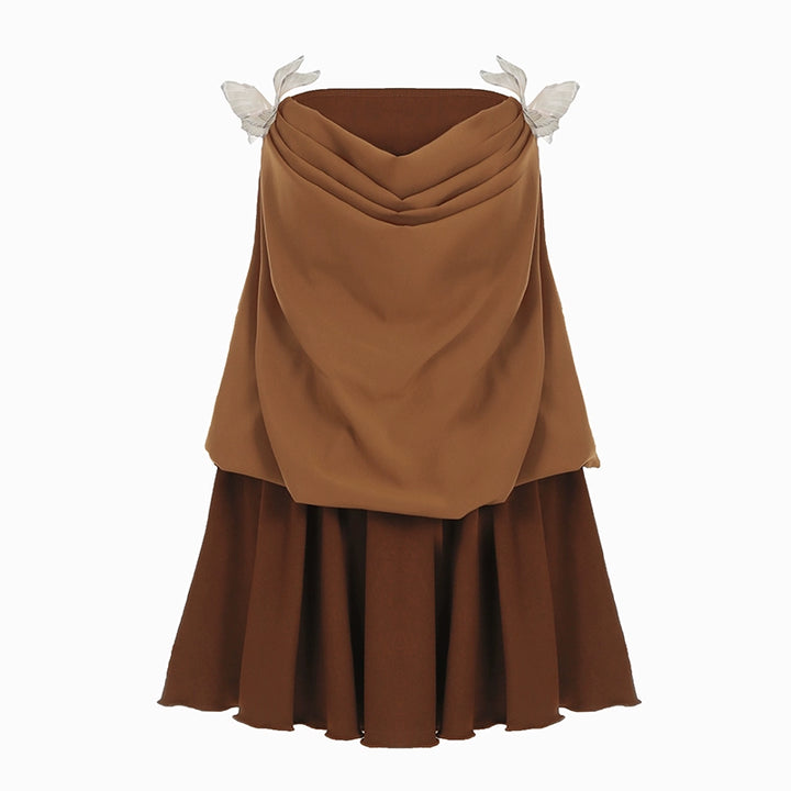 Butterfly Accent Brown Two-Piece Drape Set for Women - Vedlit