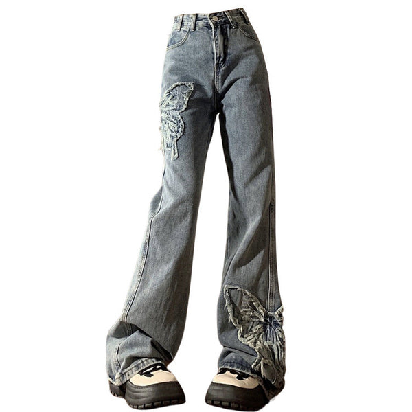 Butterfly Aesthetic Y2K Flare Jeans - Vedlit