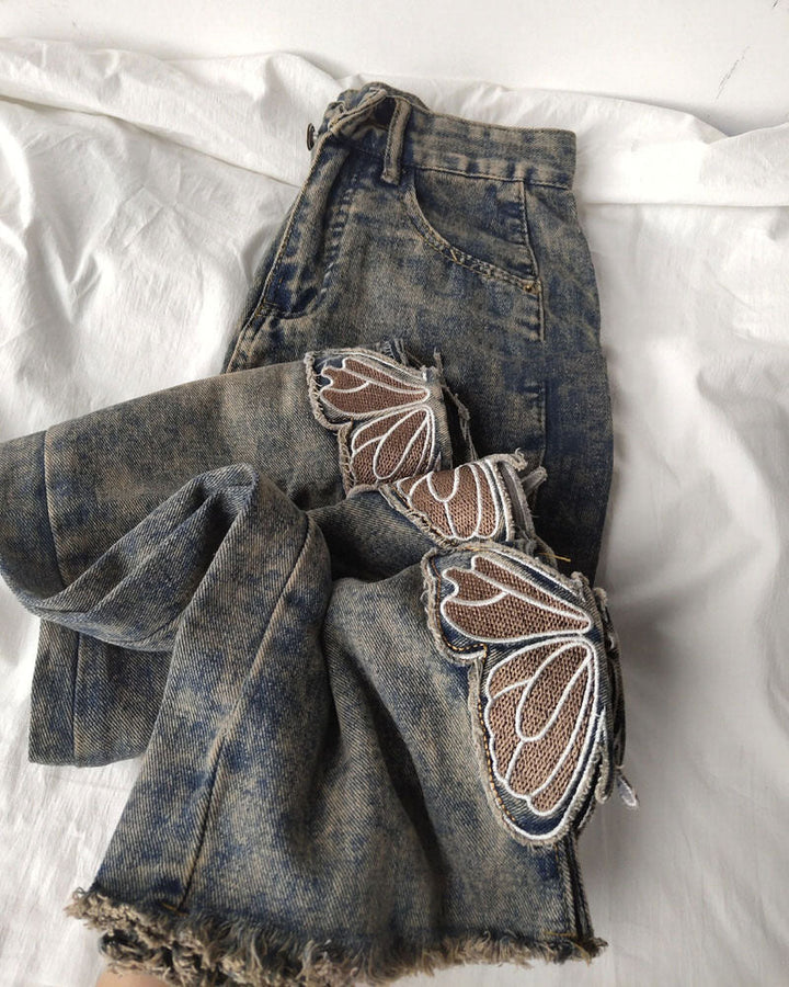 Grunge Aesthetic Butterfly Cut Out Jeans - Vedlit