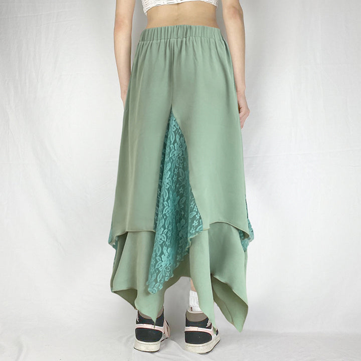 Butterfly Lace Layered Asymmetrical Skirt in Mint Green - Vedlit