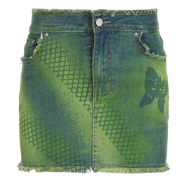 Butterfly Aesthetic Denim Skirt - Vedlit