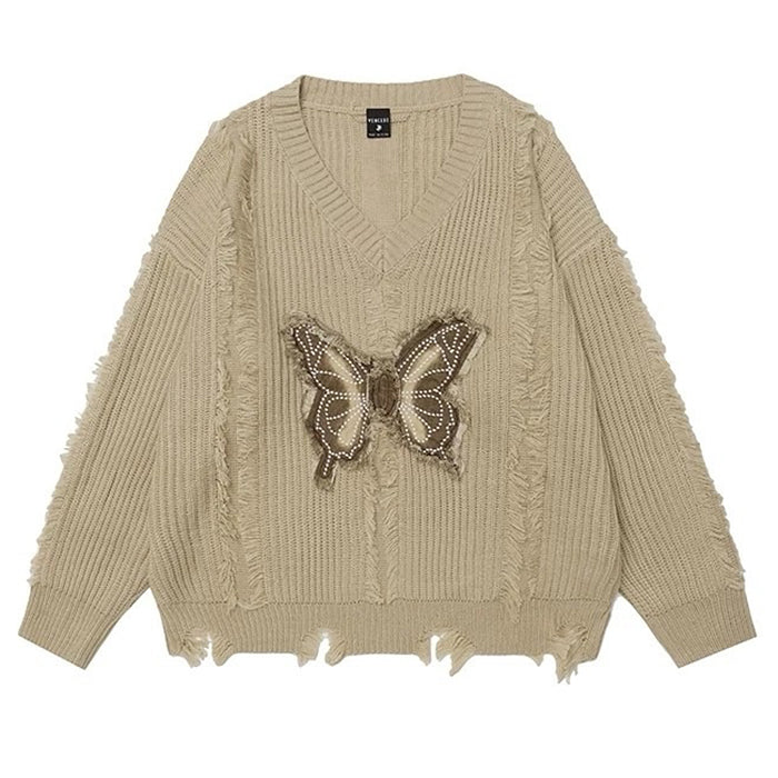 Butterfly Aesthetic Distressed Sweater - Vedlit