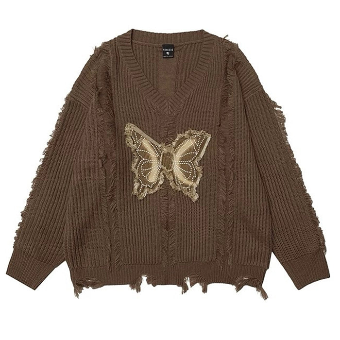 Butterfly Aesthetic Distressed Sweater - Vedlit