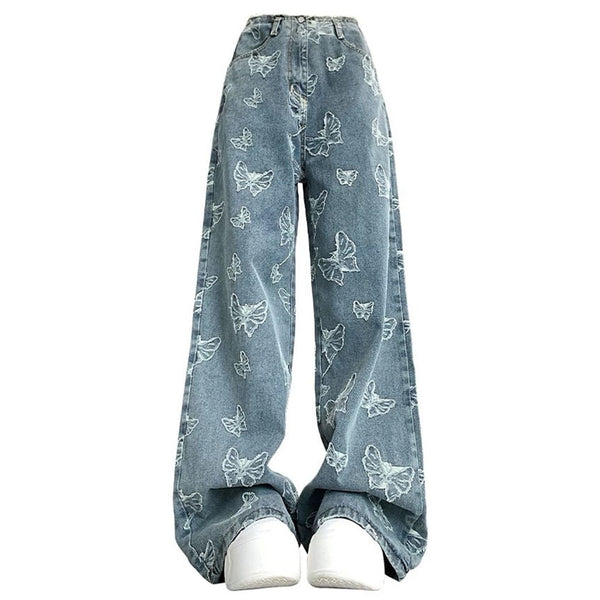 Butterfly Aesthetic Wide Leg Jeans - Vedlit