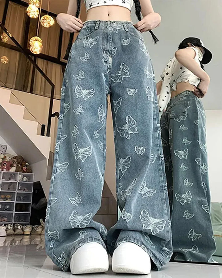 Butterfly Aesthetic Wide Leg Jeans - Vedlit