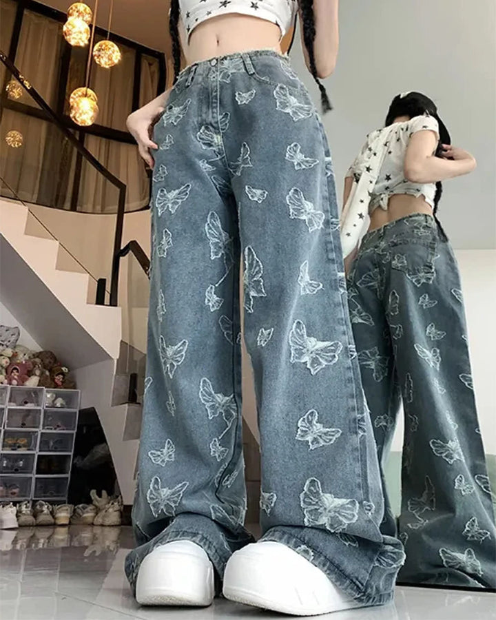Butterfly Aesthetic Wide Leg Jeans - Vedlit
