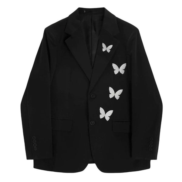 Butterfly Embroidery Black Blazer - Vedlit