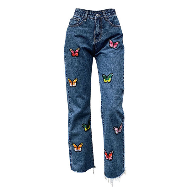Butterfly Embroidery Jeans - Vedlit