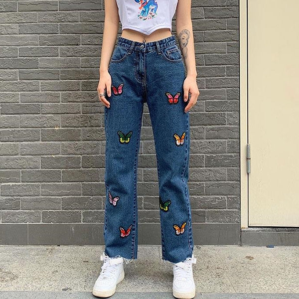 Butterfly Embroidery Jeans - Vedlit