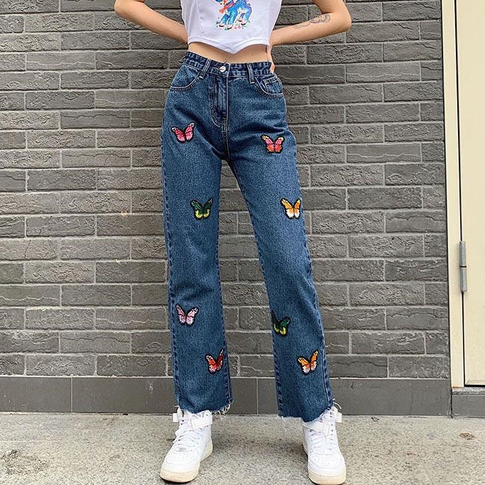 Butterfly Embroidery Jeans - Vedlit