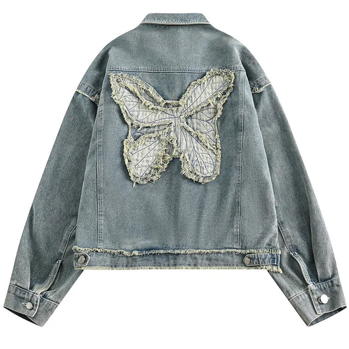 Butterfly Patch Y2K Denim Jacket - Vedlit