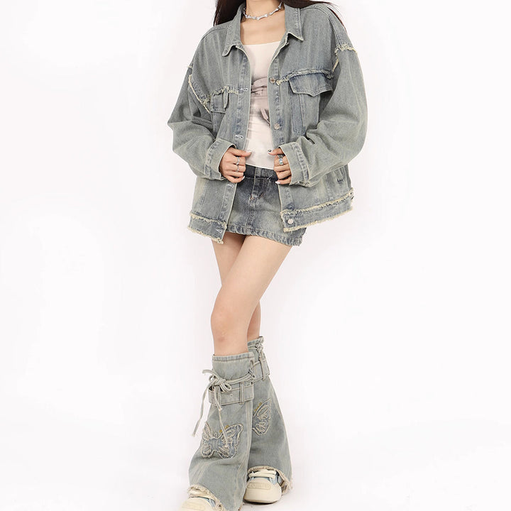 Butterfly Patch Y2K Denim Jacket - Vedlit