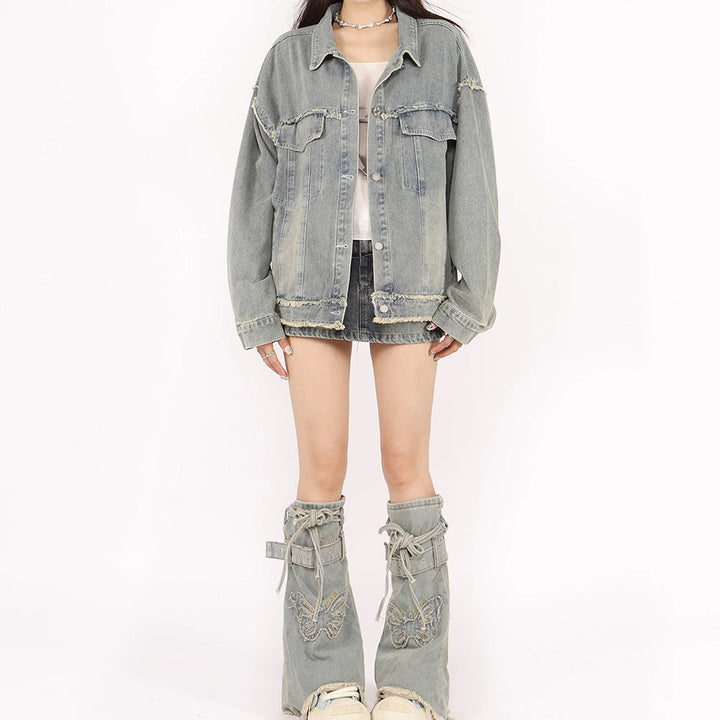 Butterfly Patch Y2K Denim Jacket - Vedlit