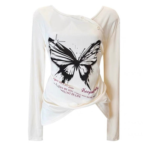 Butterfly Print See Through Top - Vedlit