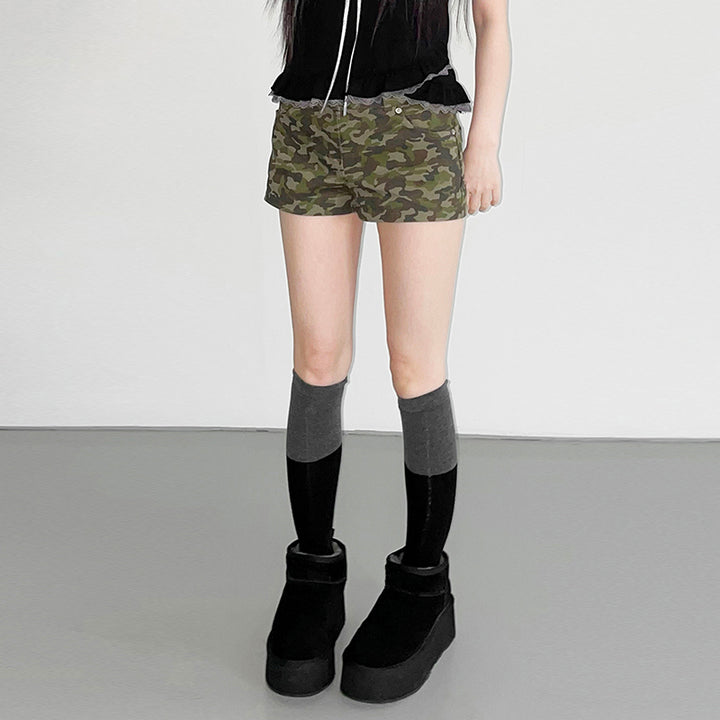 Camo High Waist Slim Fit Shorts for Women - Vedlit