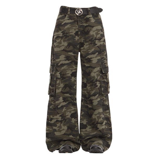 Camo Wide-Leg Cargo Pants - Vedlit