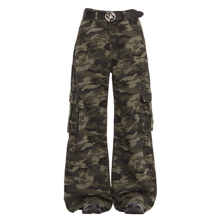 Camo Wide-Leg Cargo Pants - Vedlit