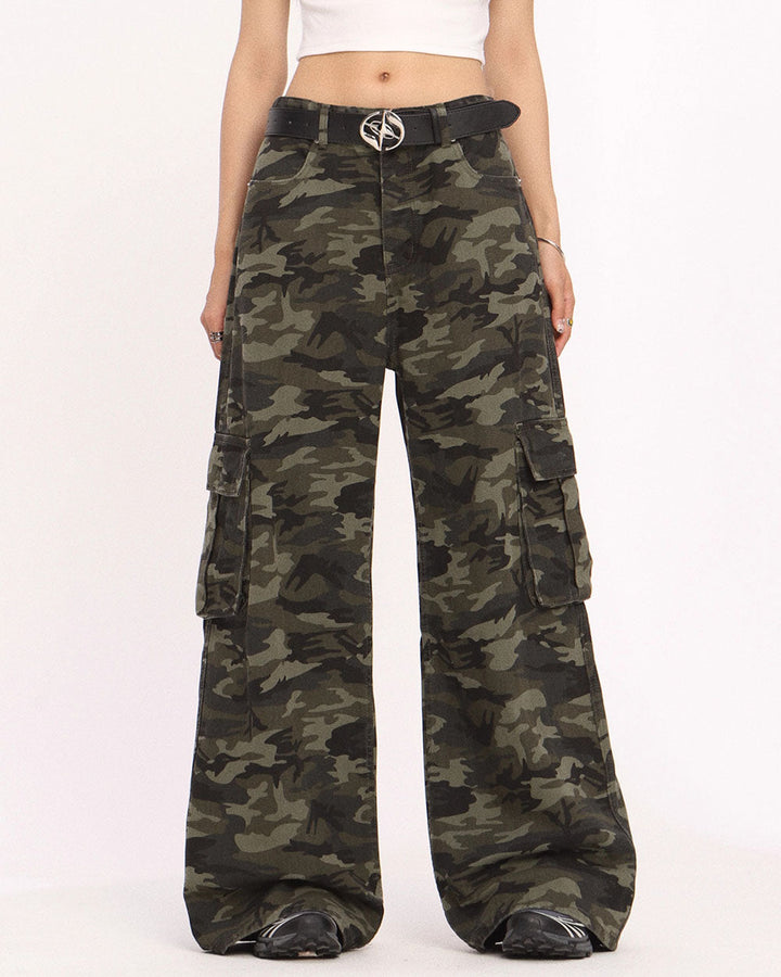 Camo Wide-Leg Cargo Pants - Vedlit