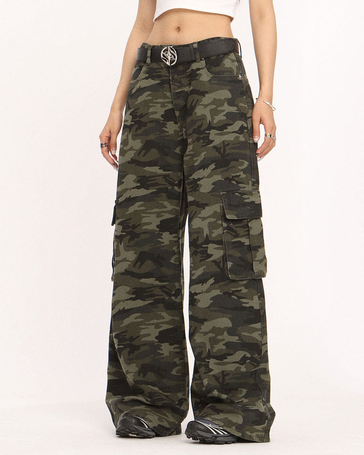 Camo Wide-Leg Cargo Pants - Vedlit