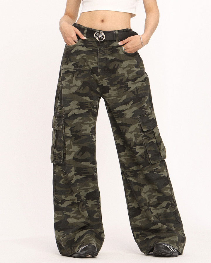 Camo Wide-Leg Cargo Pants - Vedlit