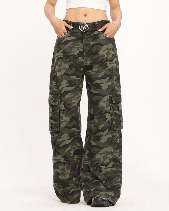 Camo Wide-Leg Cargo Pants - Vedlit