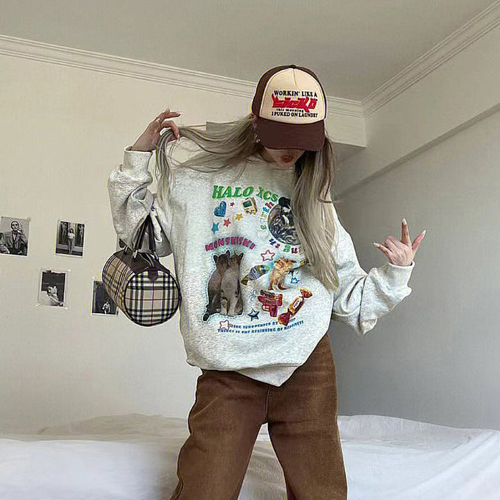 Cat Planet Graphic Sweatshirt - Vedlit