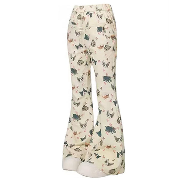 Cat Print Graphic Pants - Vedlit