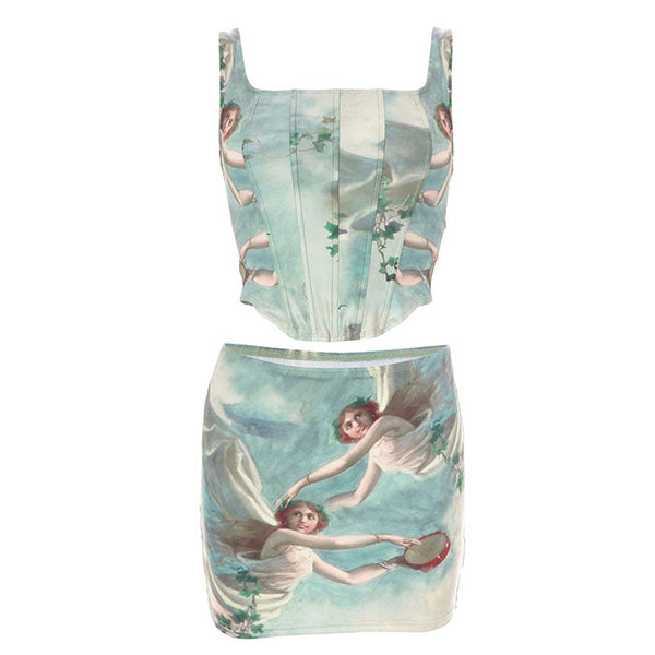 Celestial Cherub Corset Top & Skirt Set - Vedlit