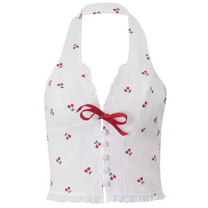 French Summer Cherry Halter Top - Vedlit