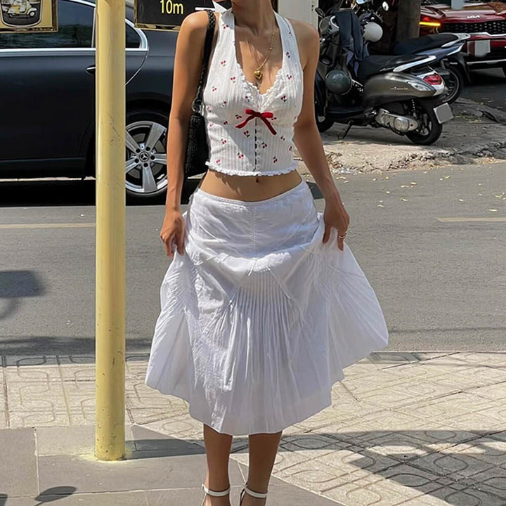 French Summer Cherry Halter Top - Vedlit