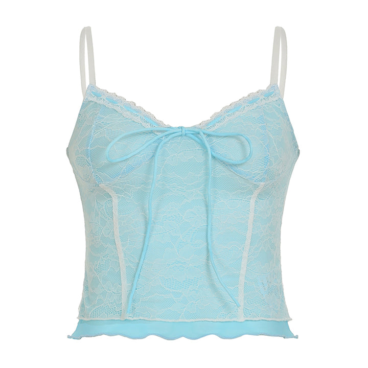 Colorblock Lace Bow Tie Camisole Top – Y2K Aesthetic - Vedlit