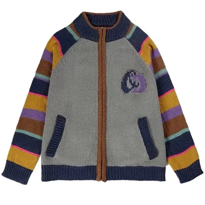 Colorful Striped Indie Kid Zip Sweater - Vedlit