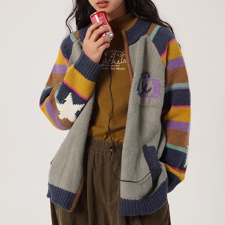 Colorful Striped Indie Kid Zip Sweater - Vedlit
