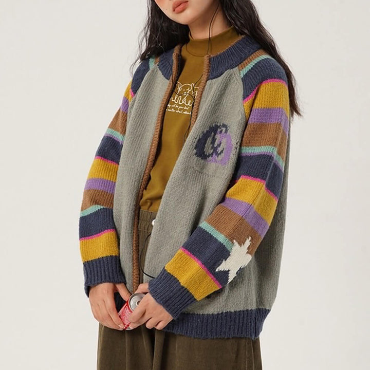 Colorful Striped Indie Kid Zip Sweater - Vedlit